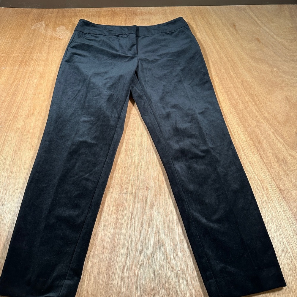 Liz Claiborne Career Pants Women 14 Black Faux Suede Straight Leg Trousers